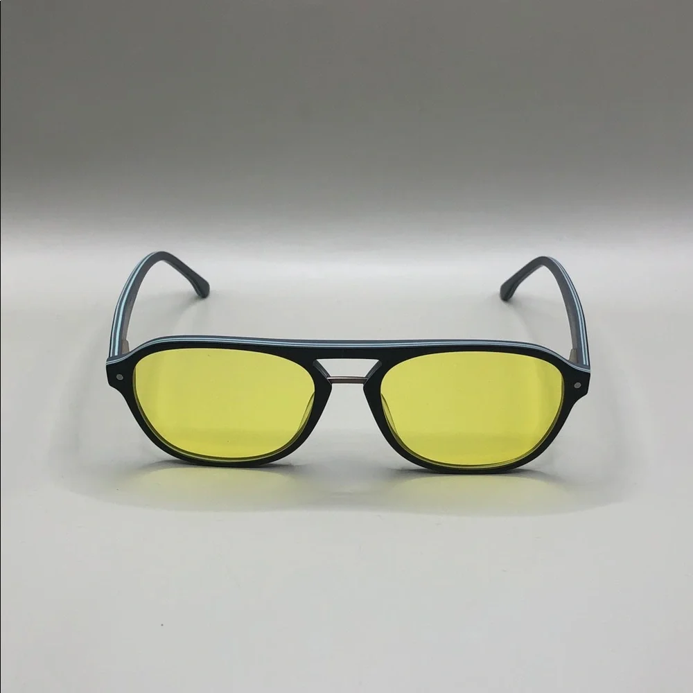 YesGlasses YesLook Grandpa Acetate Black Aviator Yellow Tinted Sunglasses Unisex